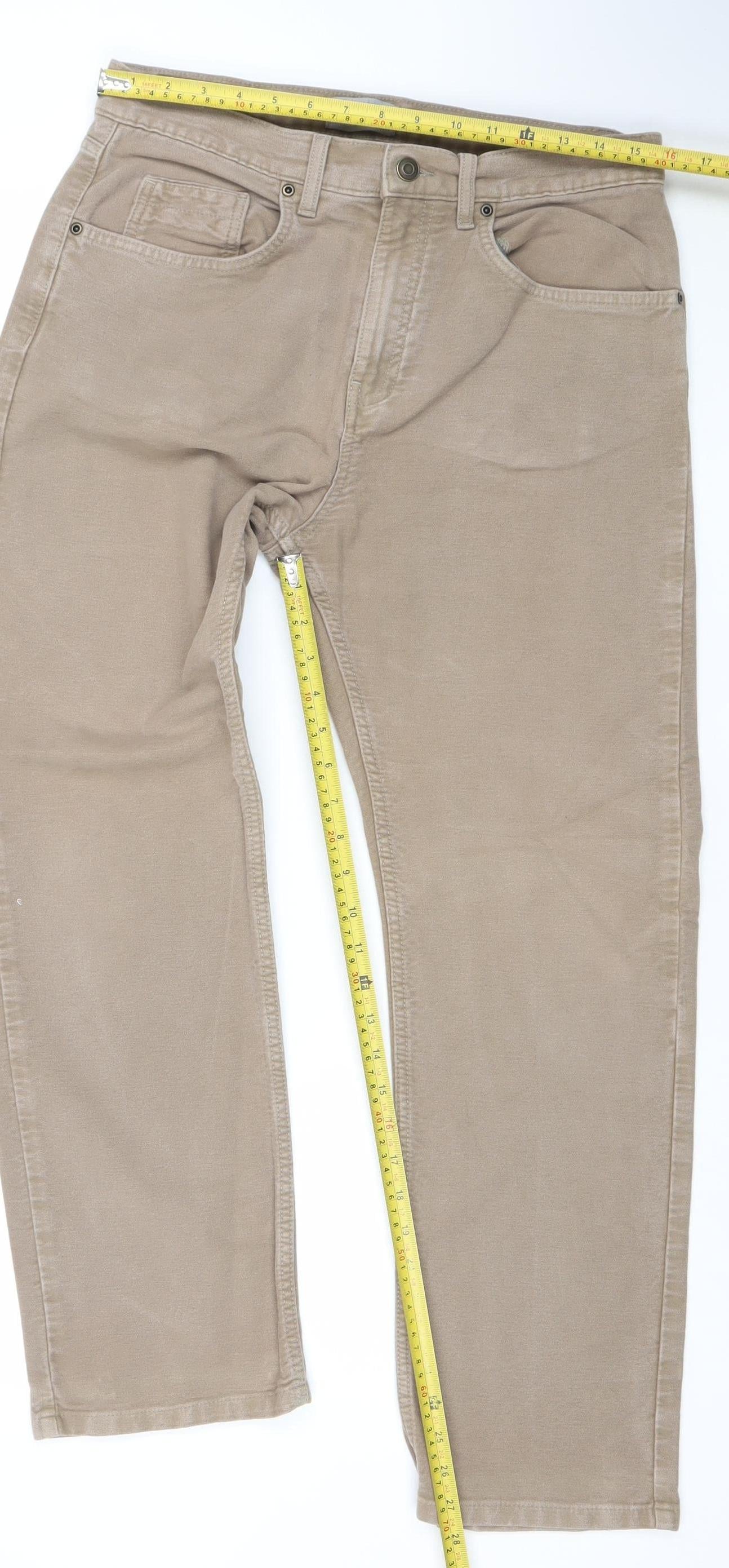 Marks and Spencer Men's Beige Straight Leg Cotton Jeans 32W 29L