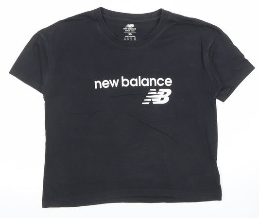 New Balance Women's Black XS Short Sleeve Cotton Blend Basic Logo T-Shirt