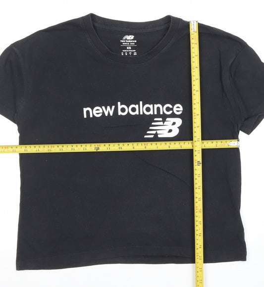 New Balance Women's Black XS Short Sleeve Cotton Blend Basic Logo T-Shirt