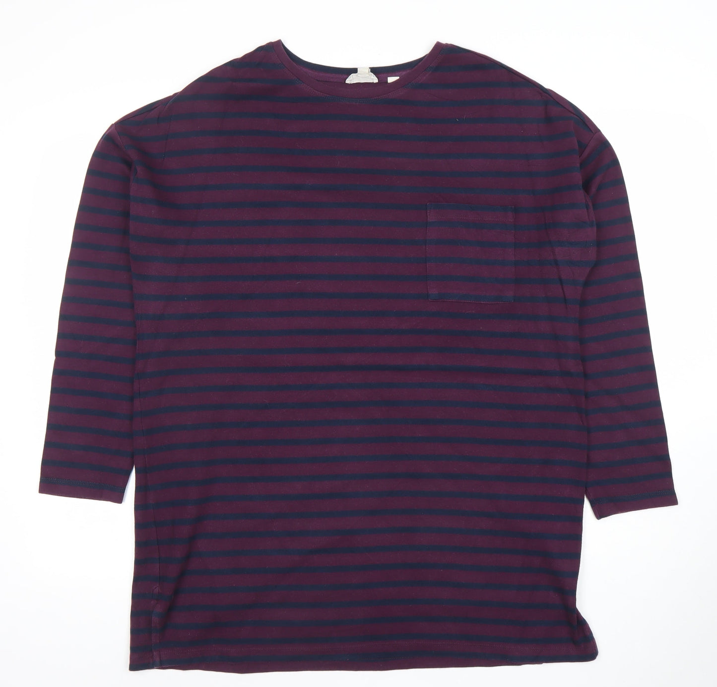 Fat Face Women’s Purple & Navy Striped Cotton Blend 3/4 Sleeve T-Shirt UK 16