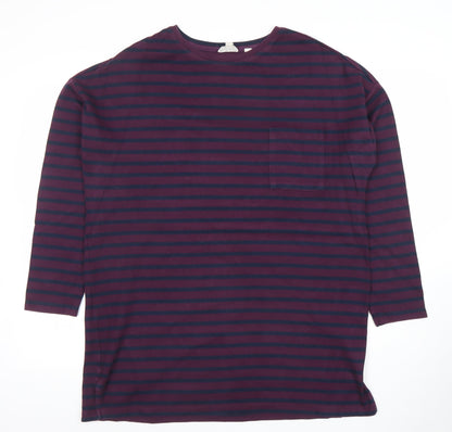 Fat Face Women’s Purple & Navy Striped Cotton Blend 3/4 Sleeve T-Shirt UK 16
