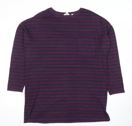 Fat Face Women’s Purple & Navy Striped Cotton Blend 3/4 Sleeve T-Shirt UK 16