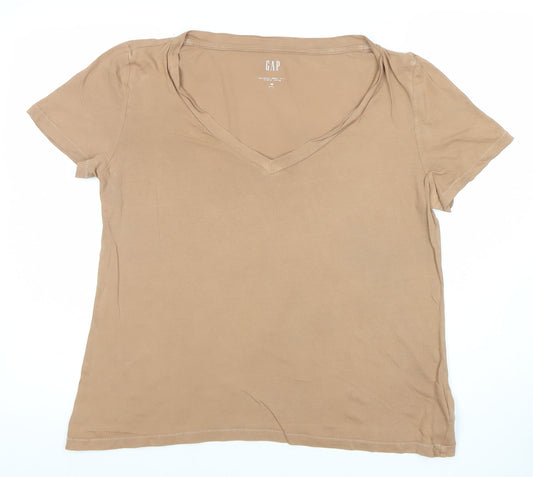 GAP Women’s Beige V-Neck Short Sleeve Cotton T-Shirt M