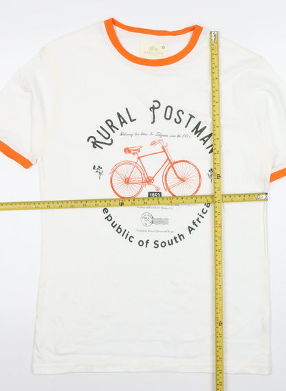 Rural Love Men's White Orange Trim Retro Graphic Cotton T-Shirt M