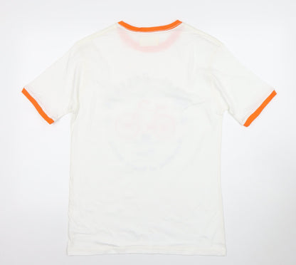 Rural Love Men's White Orange Trim Retro Graphic Cotton T-Shirt M