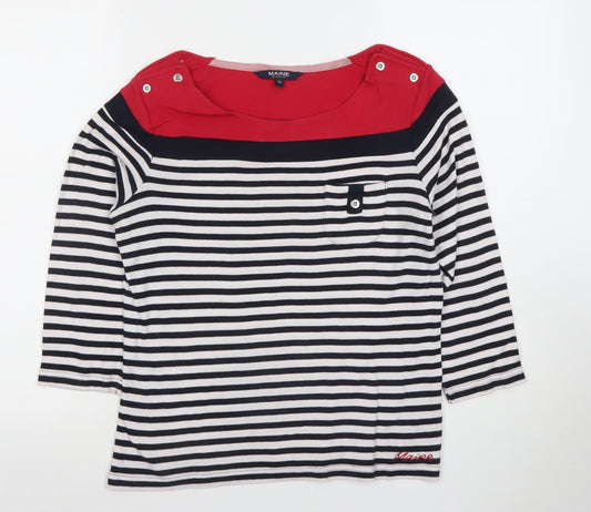 Maine New England Women's Multicoloured Striped 3/4 Sleeve Cotton T-Shirt Size 14