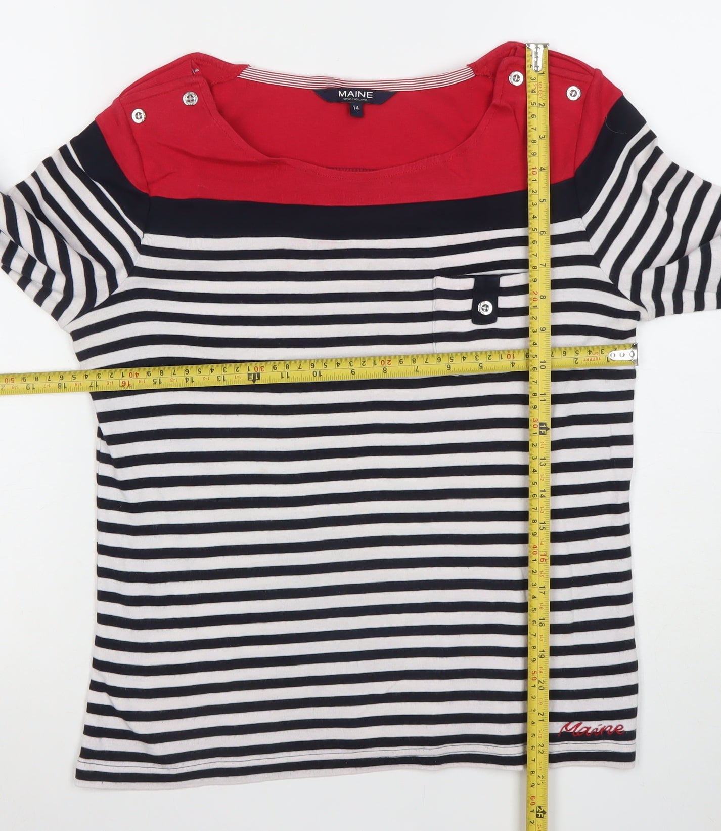 Maine New England Women's Multicoloured Striped 3/4 Sleeve Cotton T-Shirt Size 14