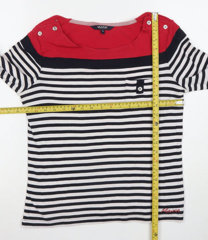 Maine New England Women's Multicoloured Striped 3/4 Sleeve Cotton T-Shirt Size 14