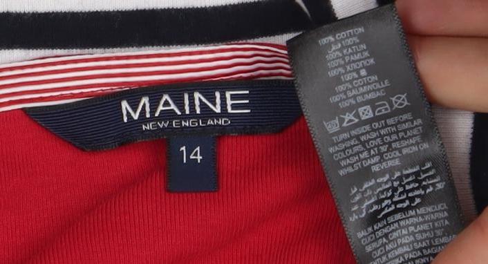 Maine New England Women's Multicoloured Striped 3/4 Sleeve Cotton T-Shirt Size 14