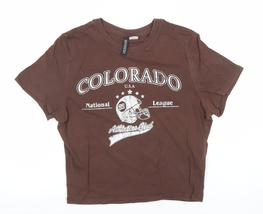 Womens UK Size 8 H&M Brown Cropped T-Shirt