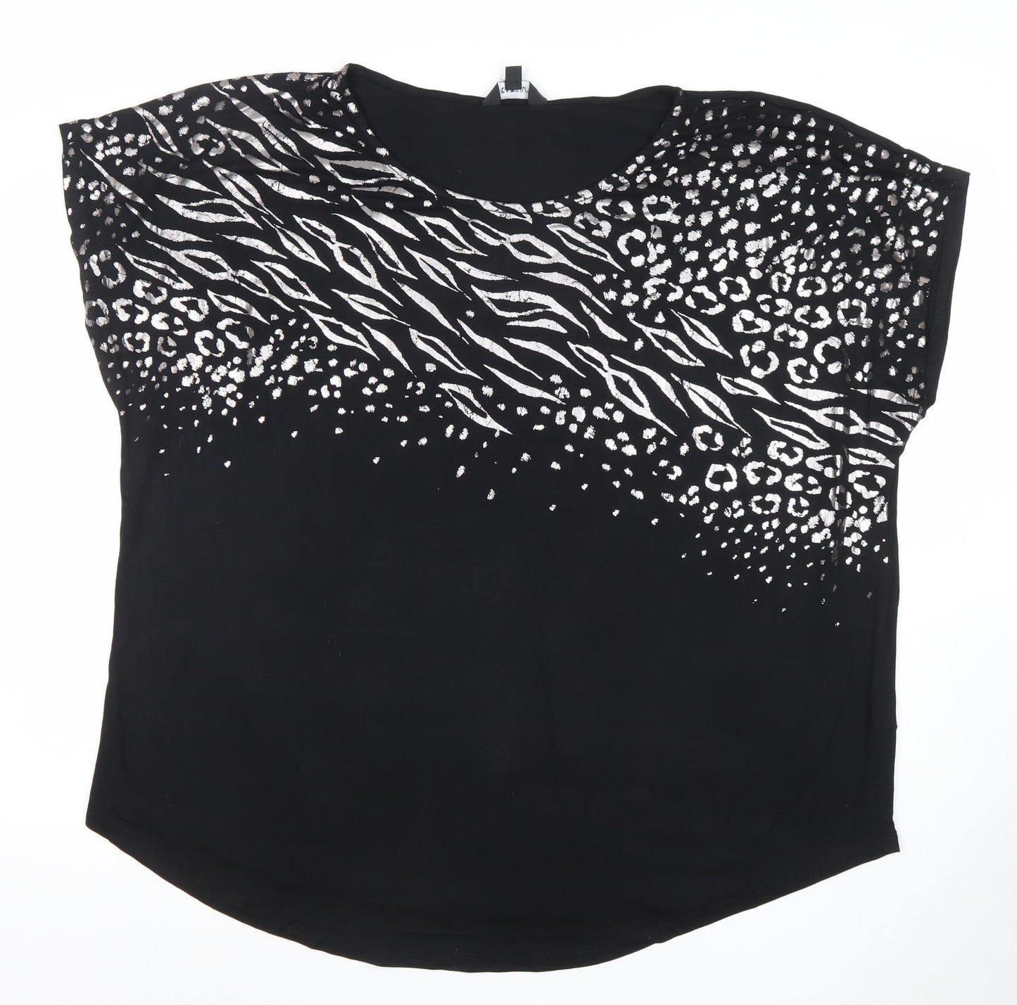 Capsule Womens Black Animal Print Relaxed Fit Crew Neck Blouse Size 16