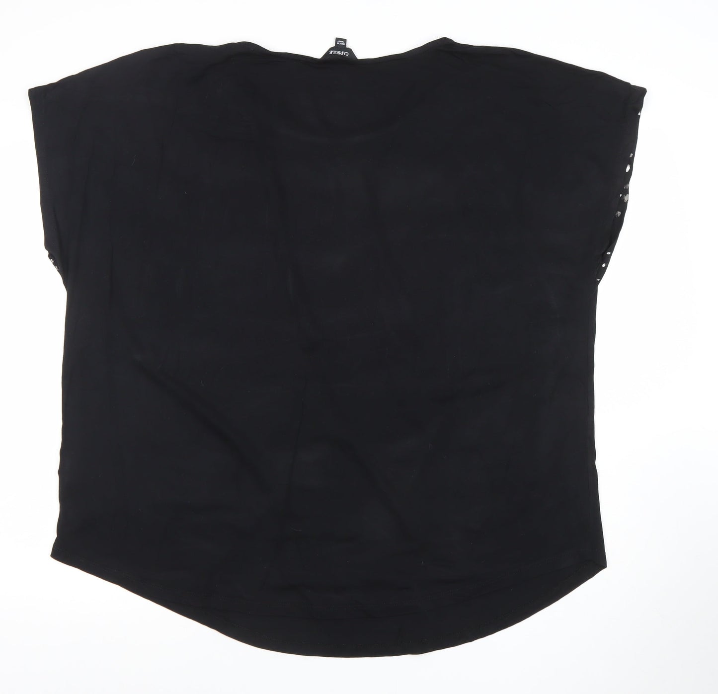 Capsule Womens Black Animal Print Relaxed Fit Crew Neck Blouse Size 16