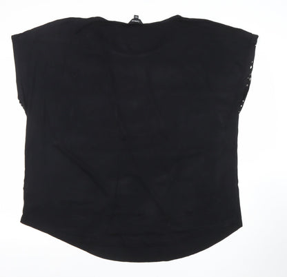 Capsule Womens Black Animal Print Relaxed Fit Crew Neck Blouse Size 16