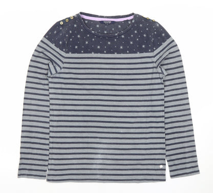 Maine New England Women’s Blue Striped Crew Neck Long Sleeve Cotton Top Size 14