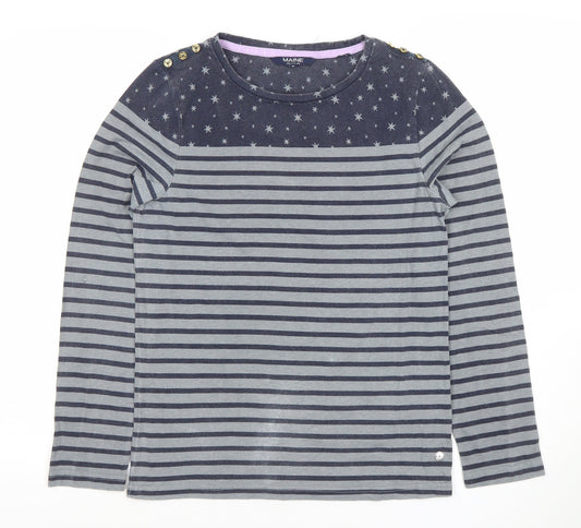Maine New England Women’s Blue Striped Crew Neck Long Sleeve Cotton Top Size 14