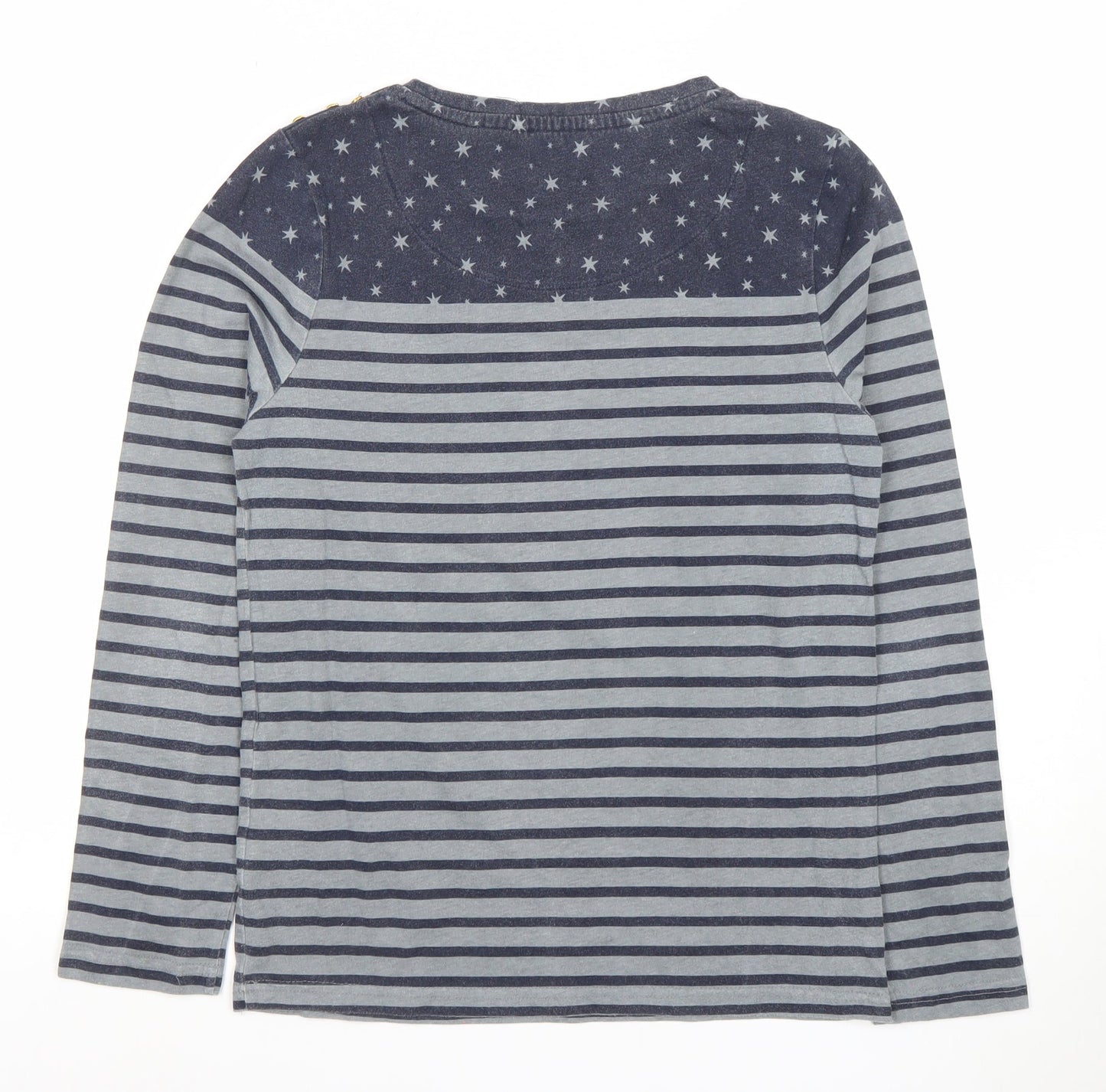 Maine New England Women’s Blue Striped Crew Neck Long Sleeve Cotton Top Size 14