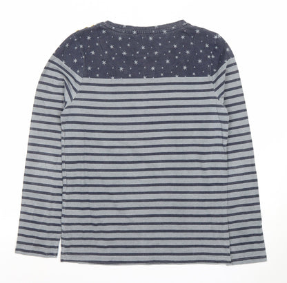 Maine New England Women’s Blue Striped Crew Neck Long Sleeve Cotton Top Size 14