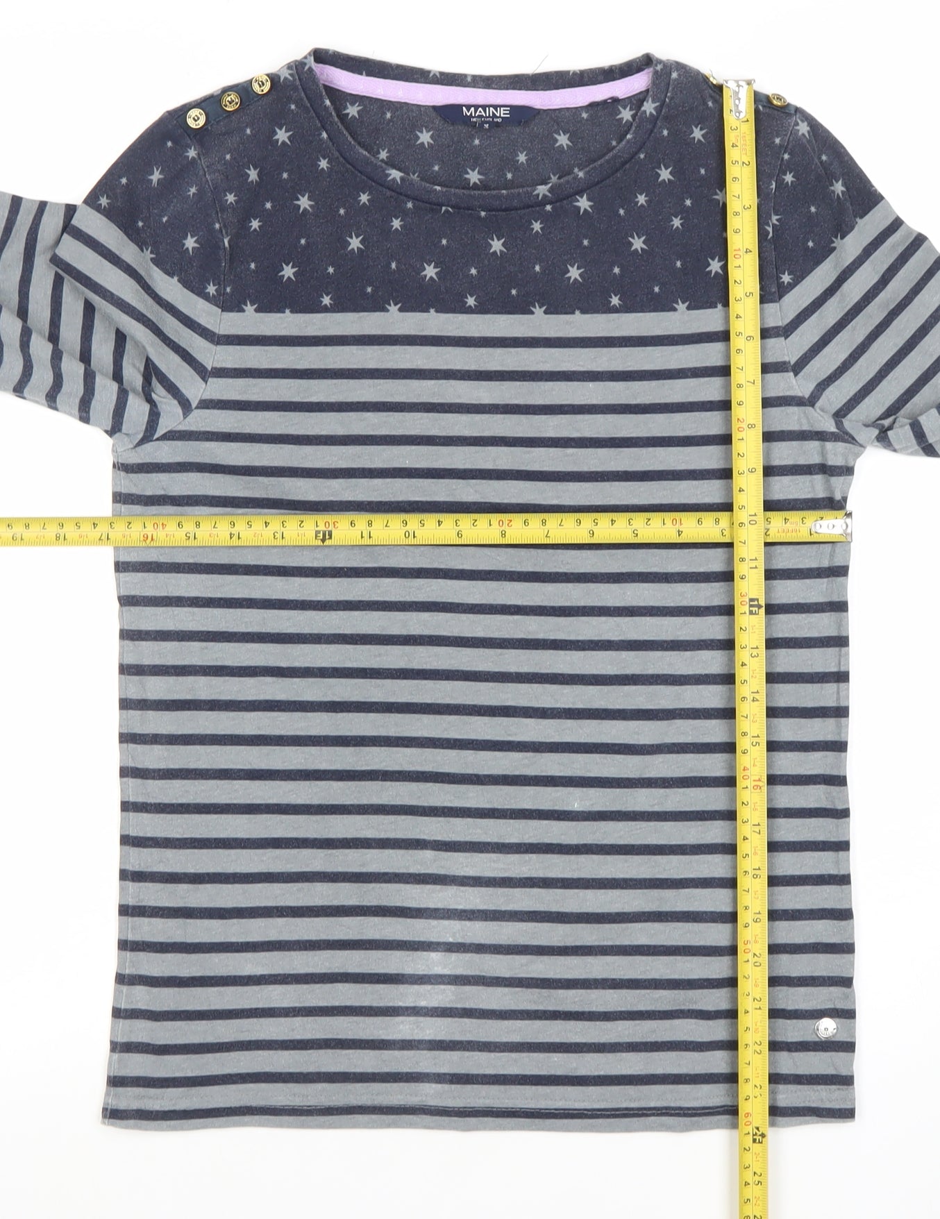 Maine New England Women’s Blue Striped Crew Neck Long Sleeve Cotton Top Size 14