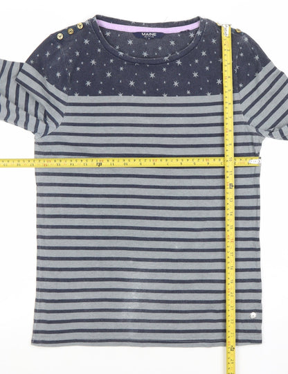 Maine New England Women’s Blue Striped Crew Neck Long Sleeve Cotton Top Size 14