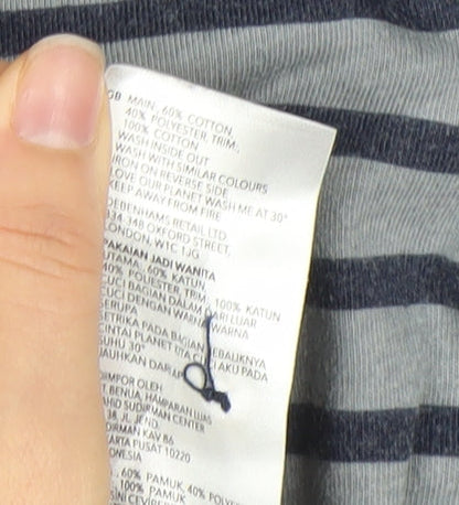 Maine New England Women’s Blue Striped Crew Neck Long Sleeve Cotton Top Size 14