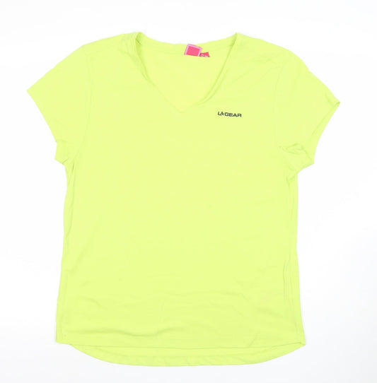 LA Gear Womens Green V-Neck Short Sleeve Basic T-Shirt Size 16