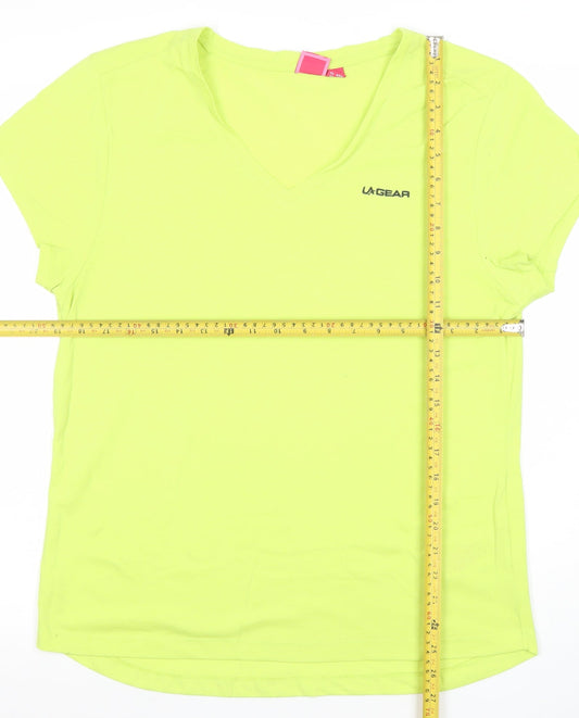 LA Gear Womens Green V-Neck Short Sleeve Basic T-Shirt Size 16