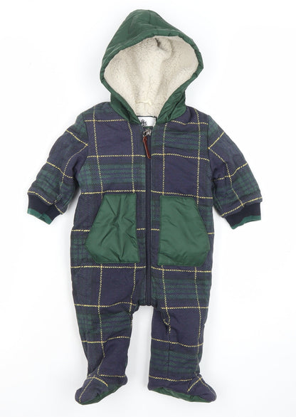 Ralph Lauren Unisex Baby Green Check Hooded Snowsuit 6-9 Months Puffer Lined