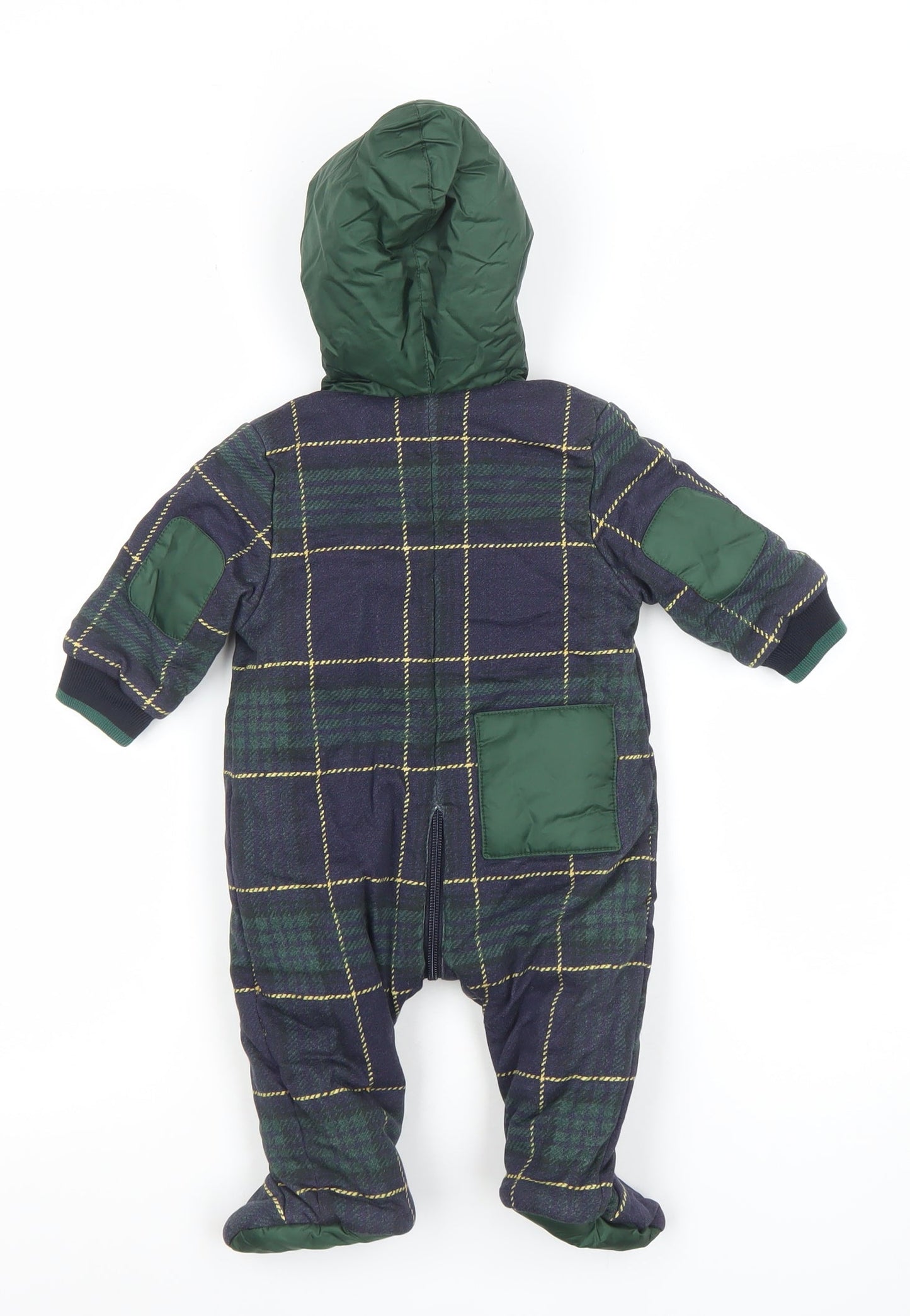 Ralph Lauren Unisex Baby Green Check Hooded Snowsuit 6-9 Months Puffer Lined