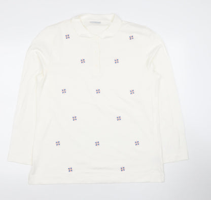 Cotswold Collections Women’s Ivory Embroidered Cotton Long Sleeve Polo L