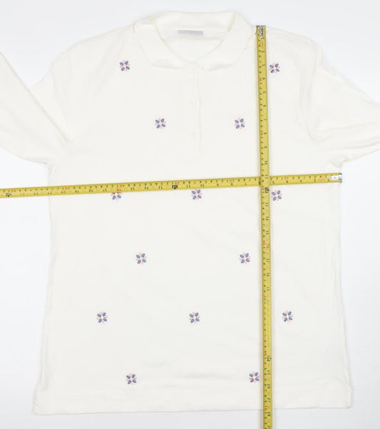 Cotswold Collections Women’s Ivory Embroidered Cotton Long Sleeve Polo L