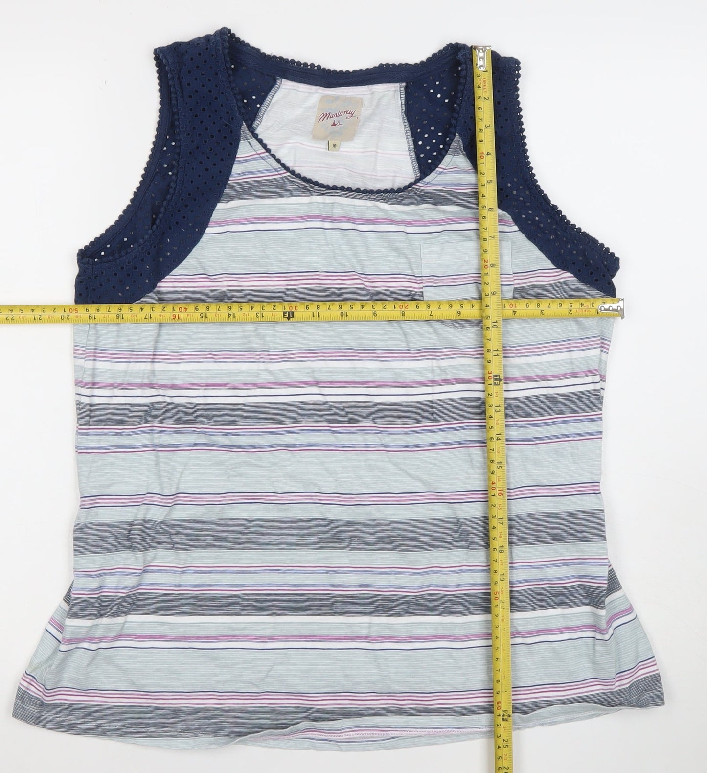 Matalan Women's Multicoloured Cotton Modal Striped Crochet Tank Top Size 18