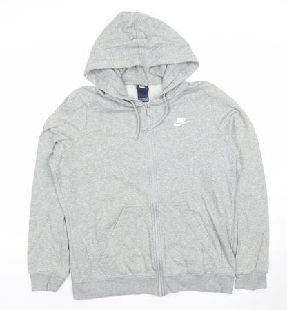 Nike Womens Grey Full Zip Hoodie L Logo Hooded Sweatshirt