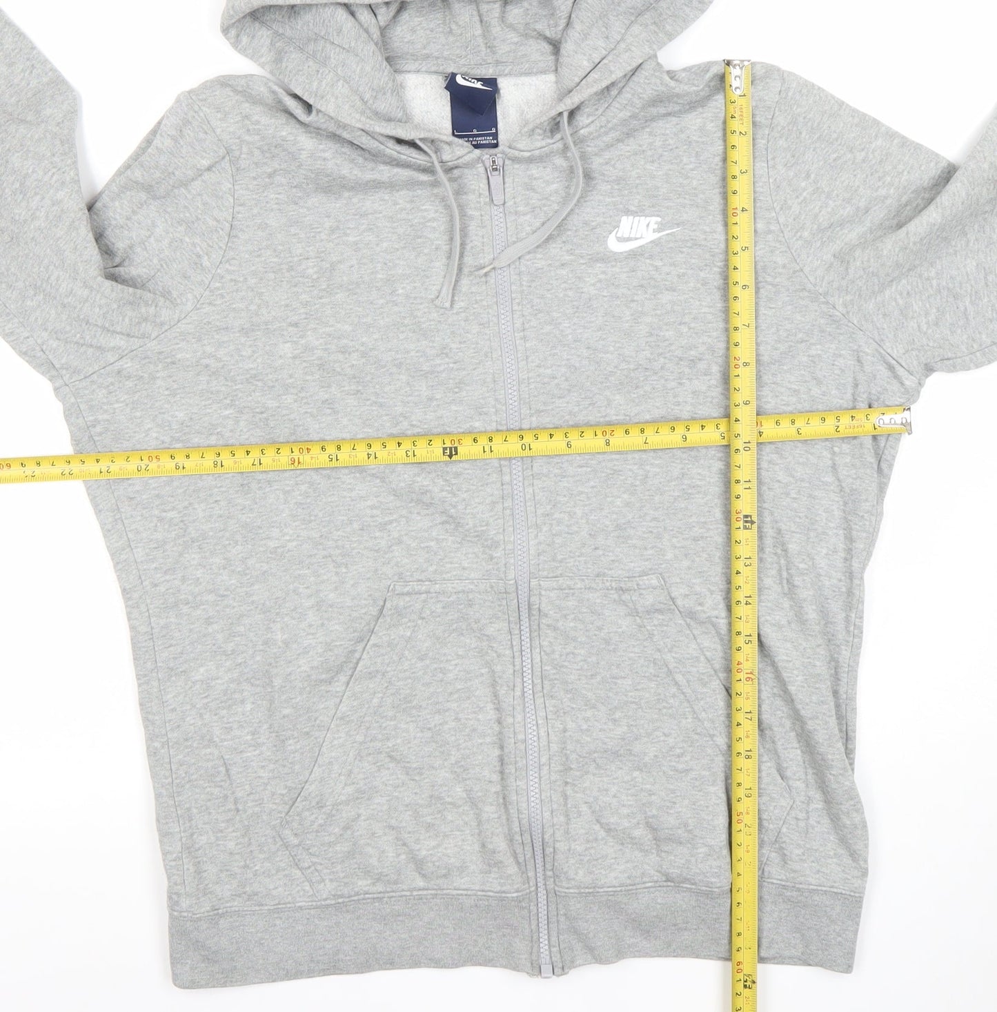 Nike Womens Grey Full Zip Hoodie L Logo Hooded Sweatshirt