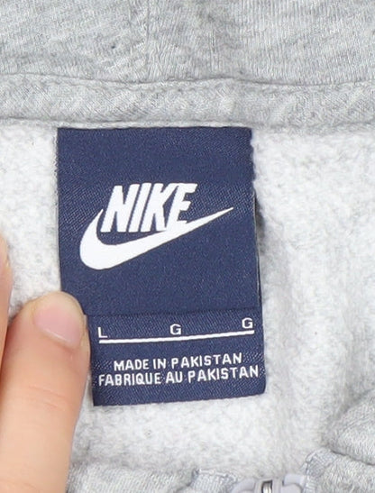 Nike Womens Grey Full Zip Hoodie L Logo Hooded Sweatshirt