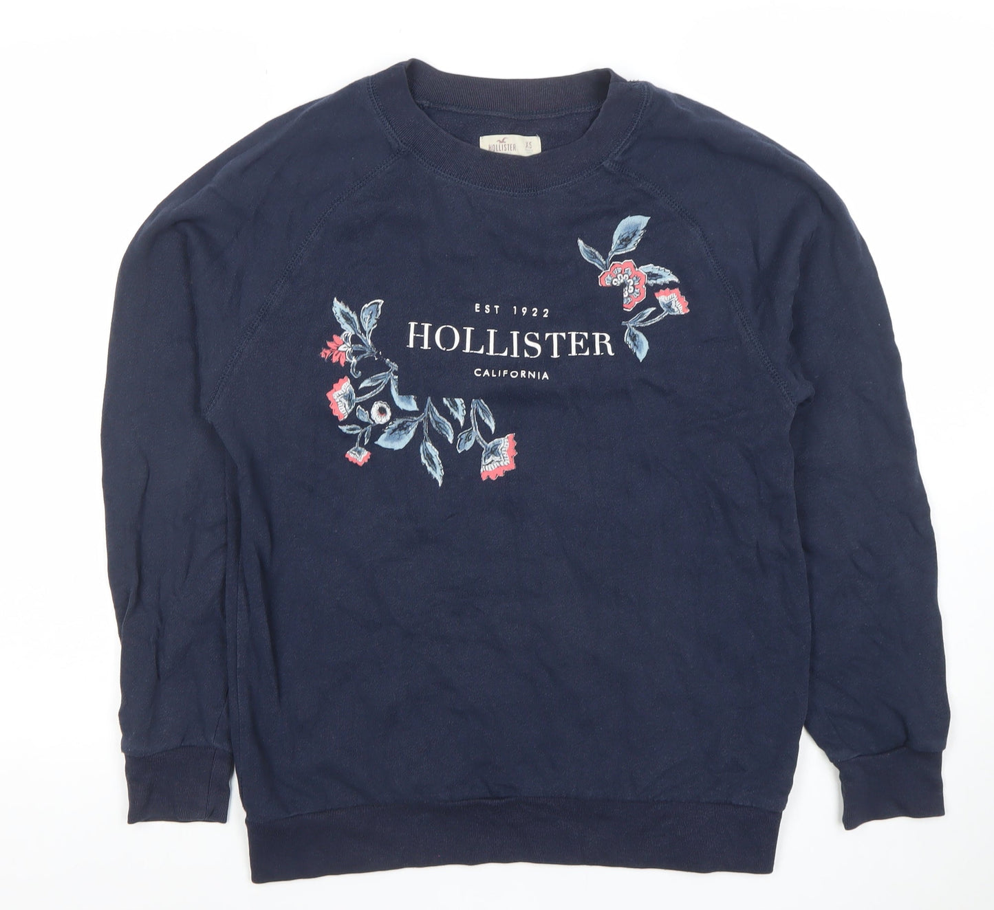 Hollister Women Navy Blue XS Embroidered Logo Crew Neck Sweatshirt