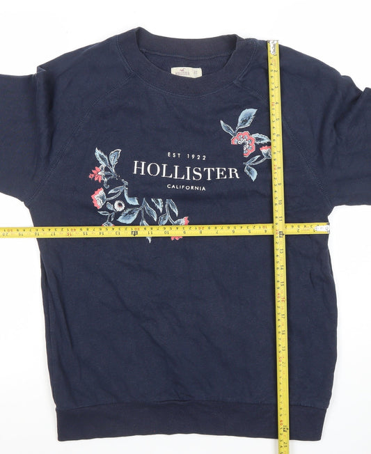 Hollister Women Navy Blue XS Embroidered Logo Crew Neck Sweatshirt