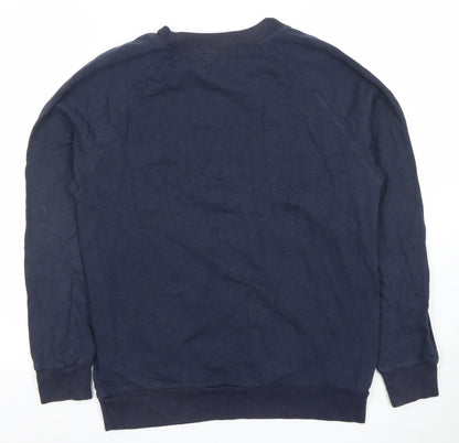Hollister Women Navy Blue XS Embroidered Logo Crew Neck Sweatshirt