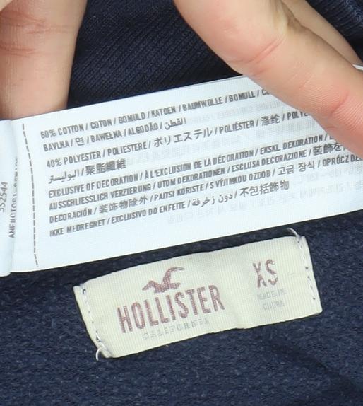 Hollister Women Navy Blue XS Embroidered Logo Crew Neck Sweatshirt