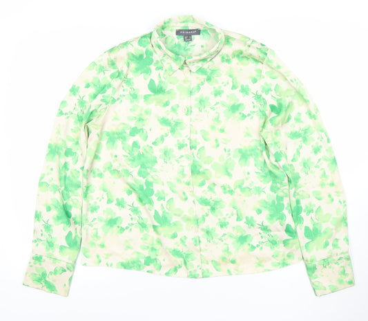 Primark Women Green Floral Button-Up Blouse Size 12 Polyester