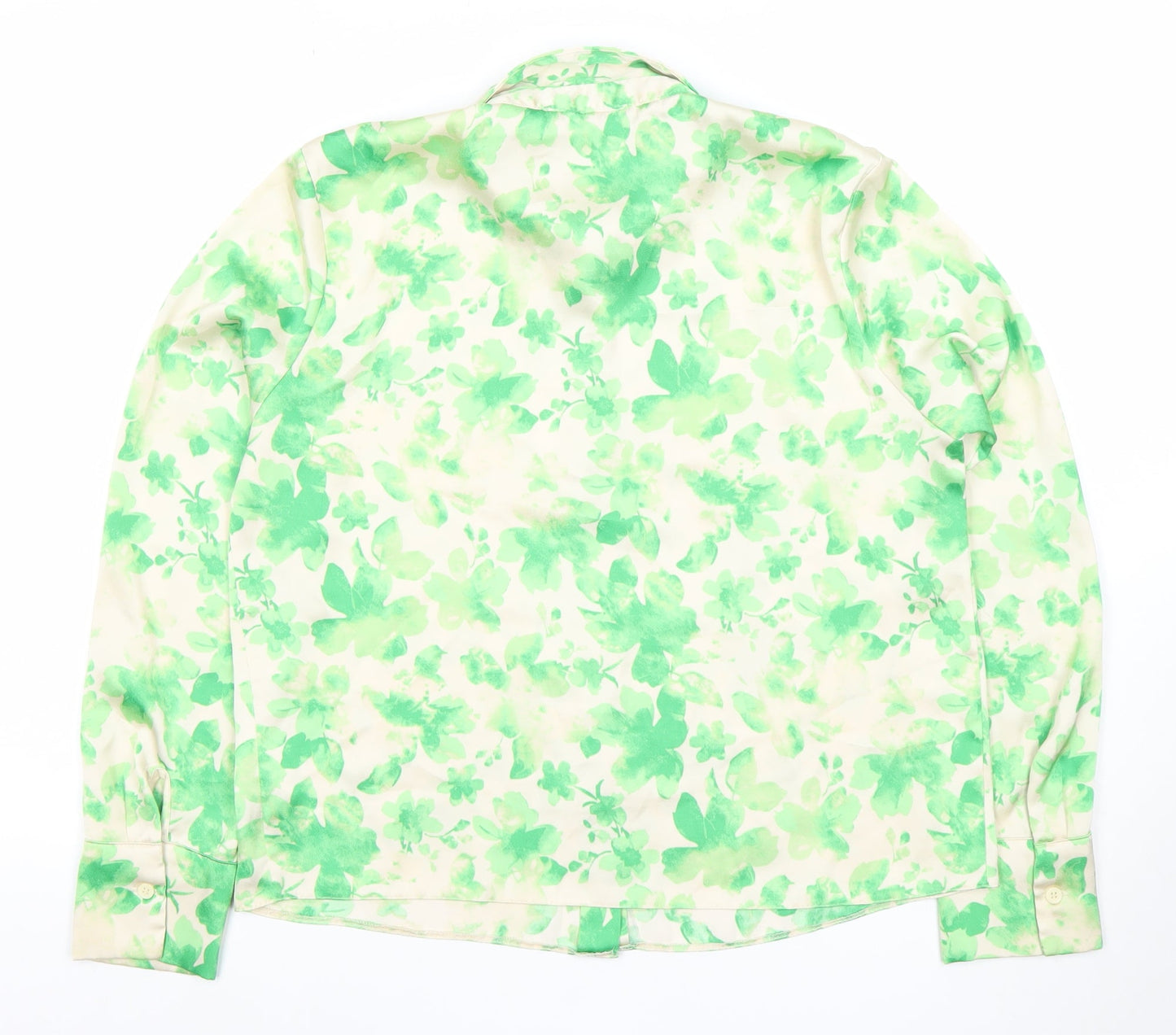 Primark Women Green Floral Button-Up Blouse Size 12 Polyester