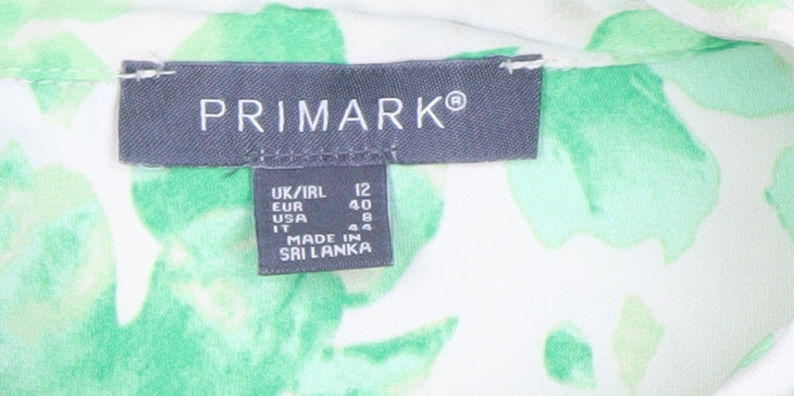 Primark Women Green Floral Button-Up Blouse Size 12 Polyester