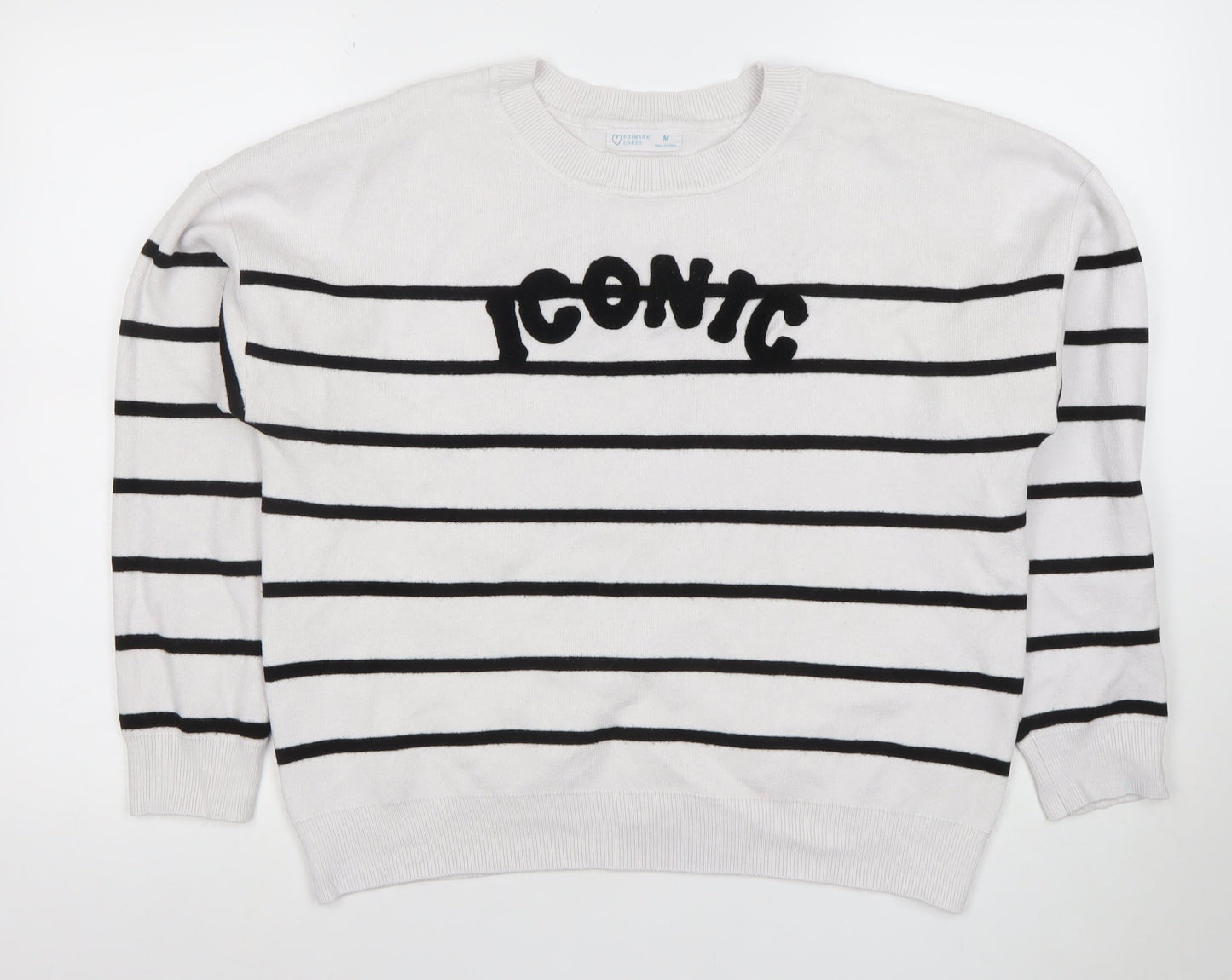 Primark Women White Striped Iconic Pullover Jumper Size M