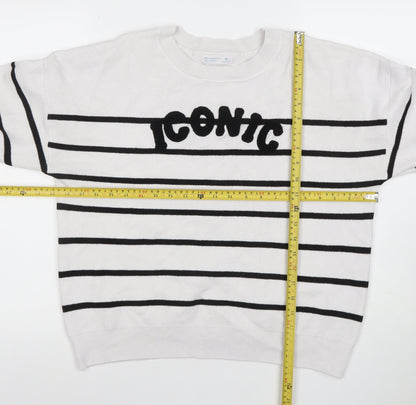 Primark Women White Striped Iconic Pullover Jumper Size M