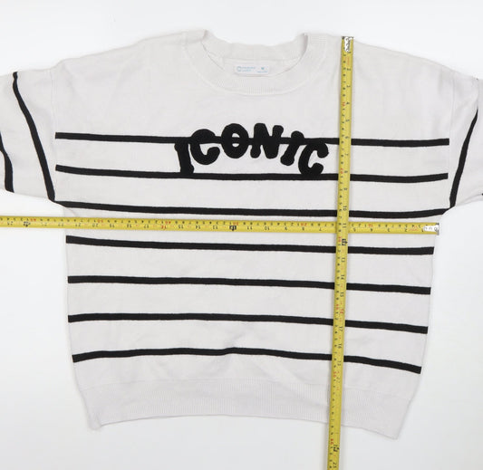 Primark Women White Striped Iconic Pullover Jumper Size M