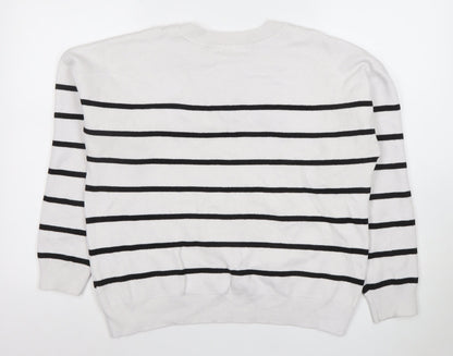 Primark Women White Striped Iconic Pullover Jumper Size M
