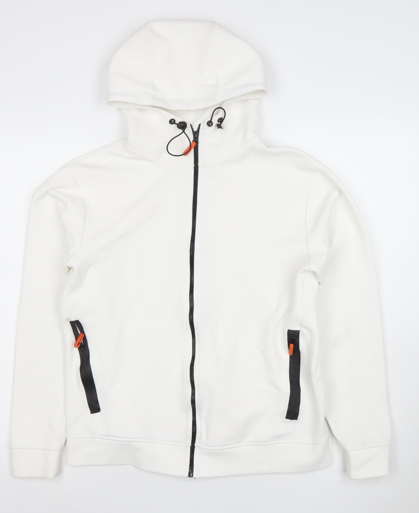 Zara Men White S Full Zip Hoodie Lightweight Adjustable Hood