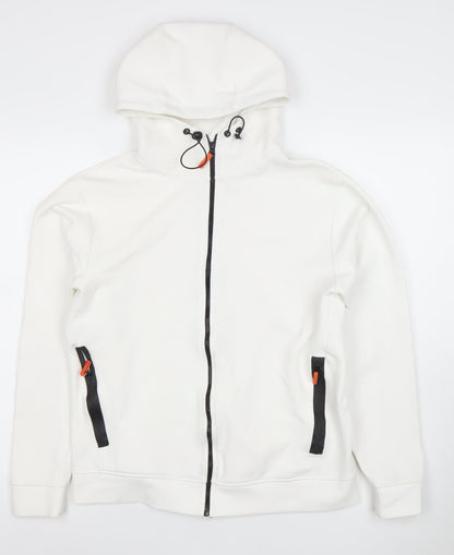 Zara Men White S Full Zip Hoodie Lightweight Adjustable Hood