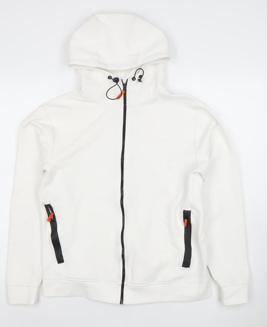 Zara Men White S Full Zip Hoodie Lightweight Adjustable Hood