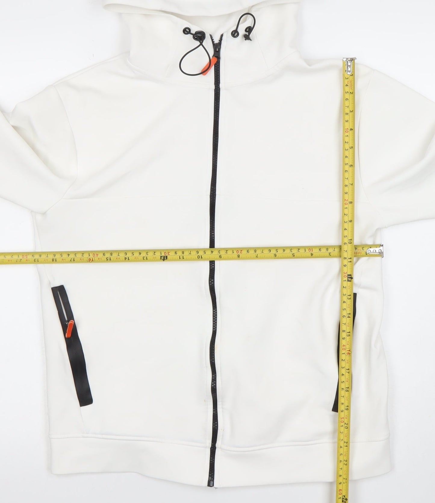 Zara Men White S Full Zip Hoodie Lightweight Adjustable Hood