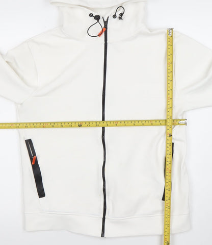 Zara Men White S Full Zip Hoodie Lightweight Adjustable Hood